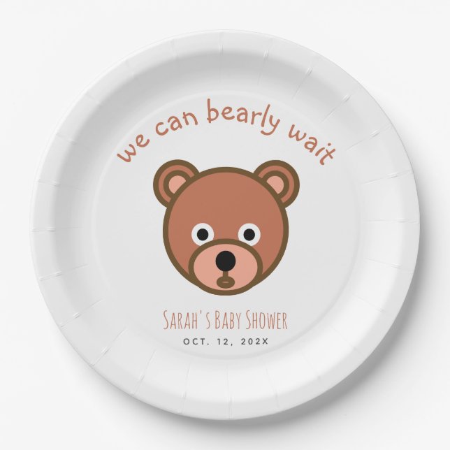Assiettes En Carton On Peut Attendre Teddy Bear Simple Baby shower (Devant)