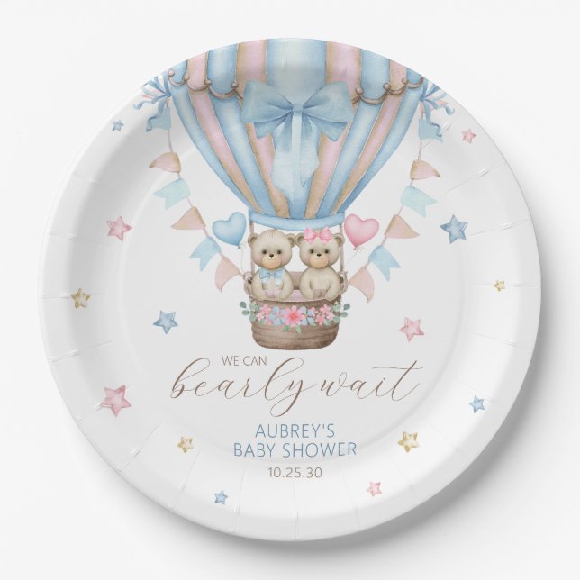 Assiettes En Carton On peut attendre un garçon fille Baby shower jumea (Devant)