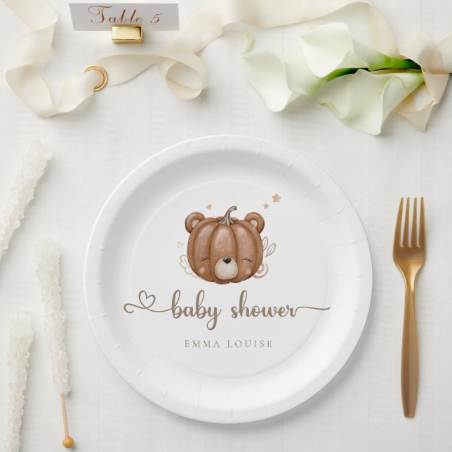 Assiettes En Carton On Peut Attendre Un Petit Ours Citrouille (Mariage)