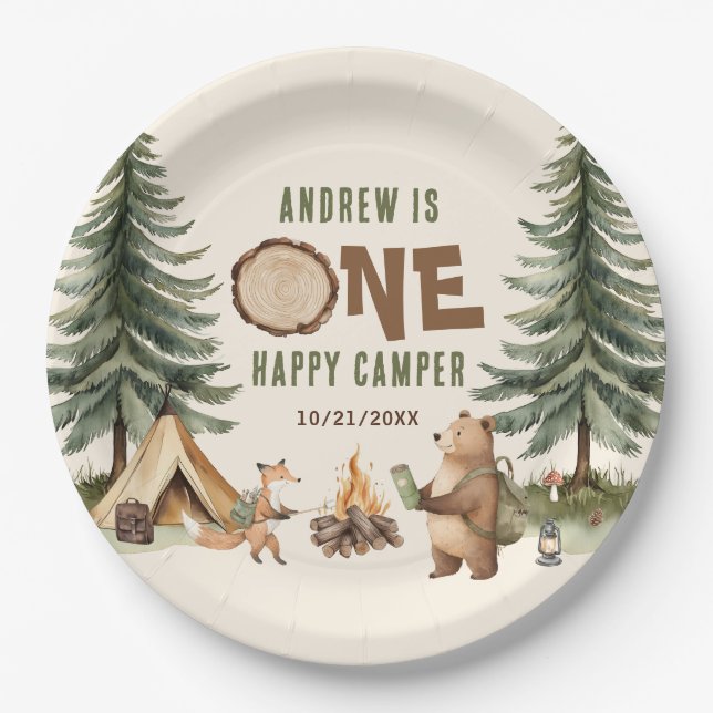Assiettes En Carton One Happy Camper 1st Birthday Paper Plates (Devant)