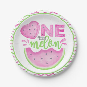 Assiettes En Carton One In A Melon Pink Watermelon 1st Birday Paper
