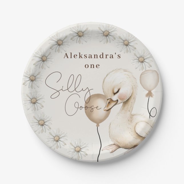 Assiettes En Carton One Silly Goose Neutral Boho Baby 1er anniversaire (Devant)