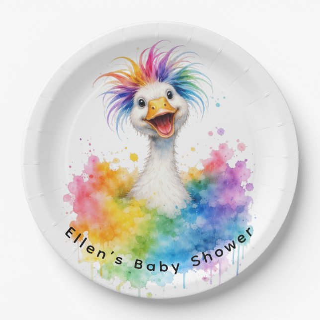 Assiettes En Carton One Silly Goose Rainbow Baby Shower (Devant)