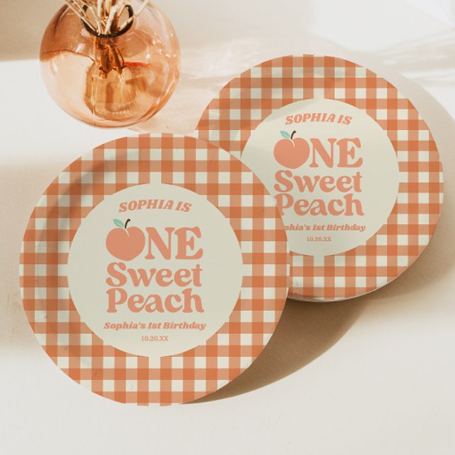 Assiettes En Carton One Sweet Peach Orange Première fête d'anniversair (Créateur téléchargé)