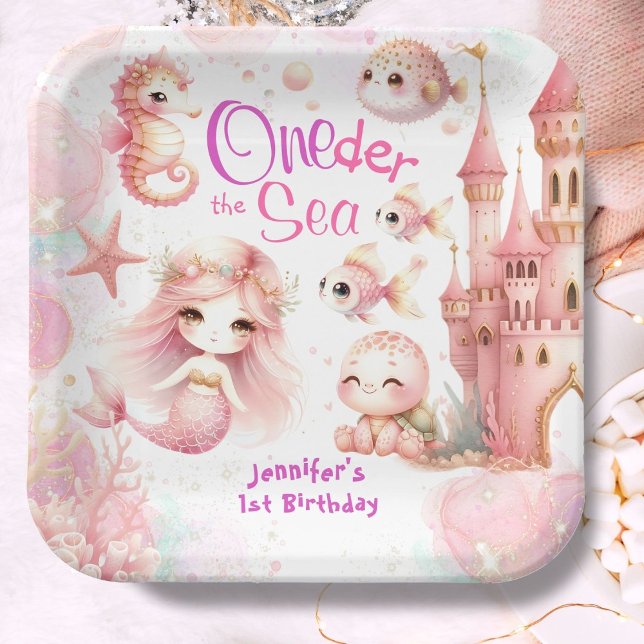 Assiettes En Carton ONEder La Mer 1er anniversaire mignonne fille rose (Créateur téléchargé)