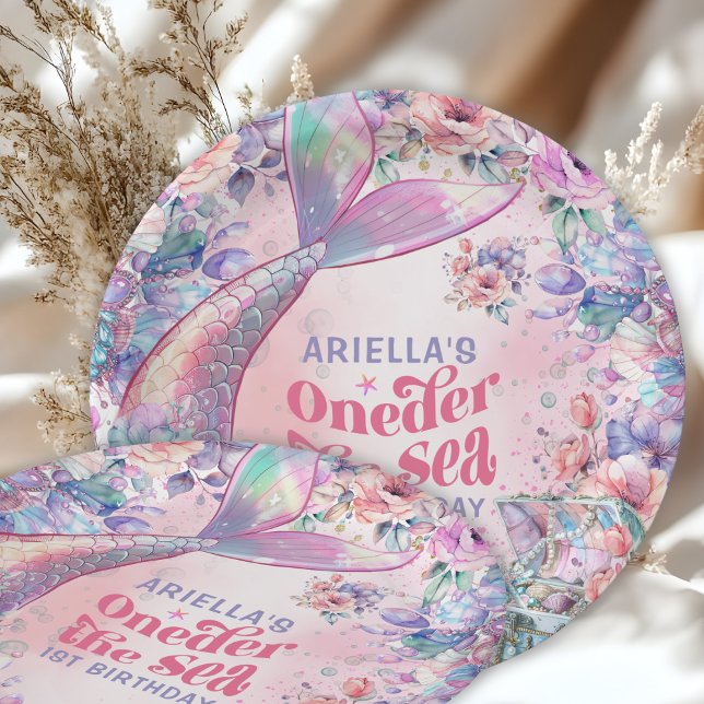 Assiettes En Carton Oneder The Sea Flower Glitter Mermaid Tail  (Créateur téléchargé)