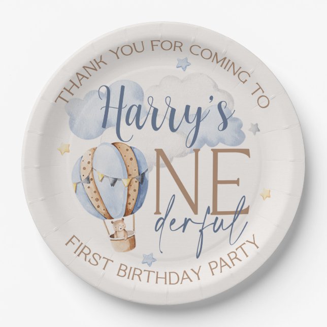 Assiettes En Carton ONEderful 1st Birthday Hot Air Balloon Plaque de p (Devant)