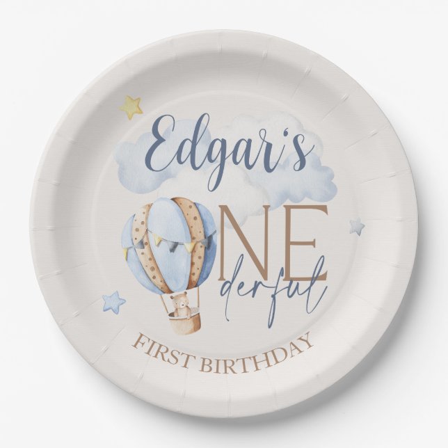 Assiettes En Carton ONEderful 1st Birthday Hot Air Balloon Plaque de p (Devant)