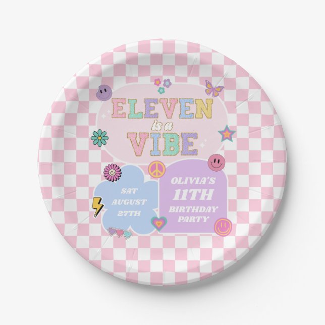 Assiettes En Carton Onze Est Un Vibe Preppy Patch 11ème Anniversaire (Devant)