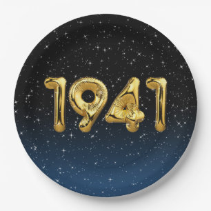 Assiettes En Carton Or 1941 Ballons de l'année de naissance avec étoil