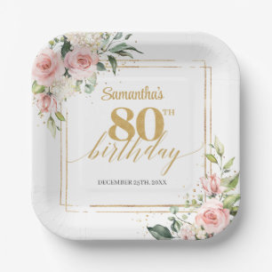 Assiettes En Carton Or 80e anniversaire de l'eucalyptus floral rousse 