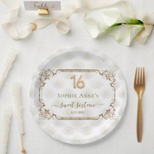Assiettes En Carton Or Blanc Art Déco Sweet sixteen Anniversaire