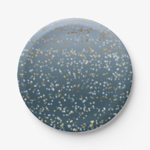 Assiettes En Carton Or Blanc Bleu Étoiles brillantes