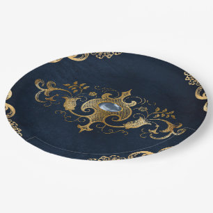 Assiettes En Carton Or bleu Vintage Or orange