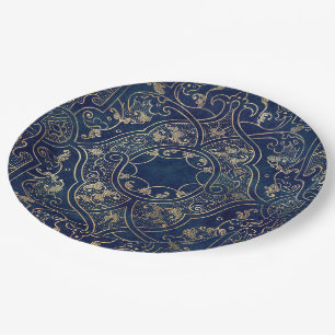 Assiettes En Carton Or bleu Vintage Or orange