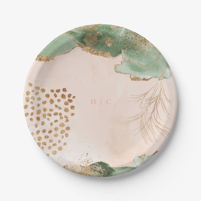 Assiettes En Carton Or Botanique Eucalyptus Moderne Verdure Abstrait (Devant)