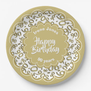 Assiettes En Carton Or de joyeux anniversaire quatre-vingt-dixième et