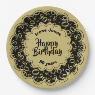Assiettes En Carton Or de joyeux anniversaire quatre-vingt-dixième et