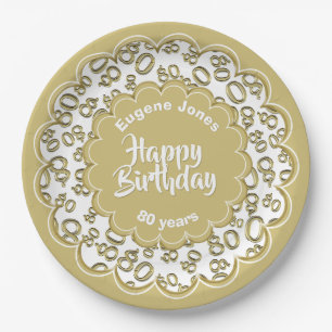 Assiettes En Carton Or de joyeux anniversaire quatre-vingtième et