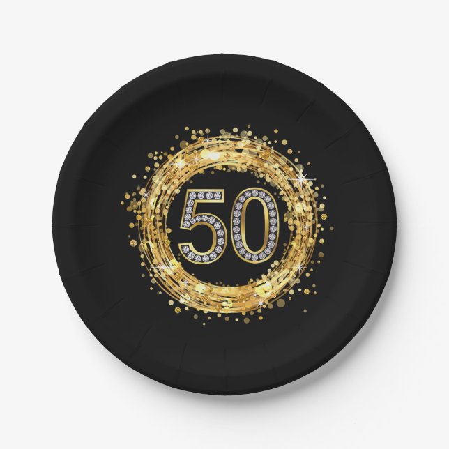 Assiettes En Carton Or des confettis | de Bling de parties (Devant)