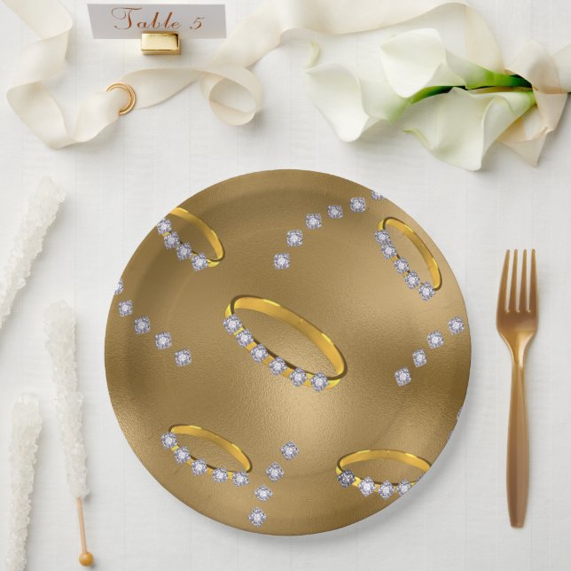 Assiettes En Carton Or diamant (Mariage)