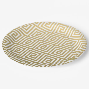 Assiettes En Carton Or élégant et motif principal grec blanc