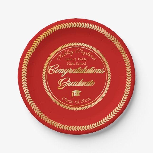 Assiettes En Carton Or élégant | Red Grad Classe Casquette de 2023 (Devant)