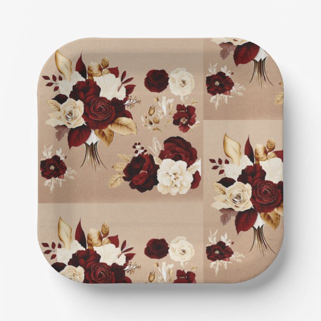 Assiettes En Carton Or et Bourgogne (Recto)