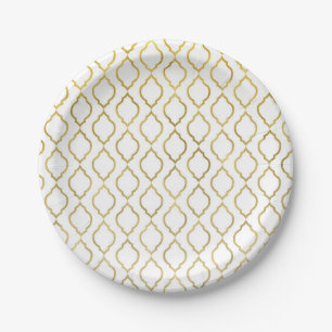 Assiettes En Carton Or et partie fascinante marocaine Arabe blanche