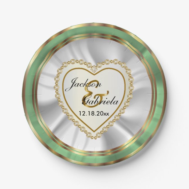 Assiettes En Carton Or & Faux Diamant & Monnaie Mariage ou Anniversair (Devant)