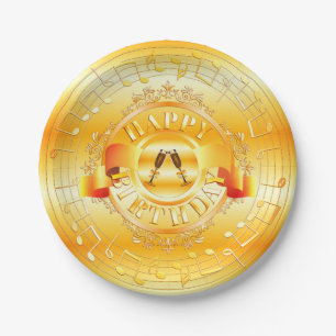 Assiettes En Carton Or Musical Embellisté Attractif Joyeux Anniversair