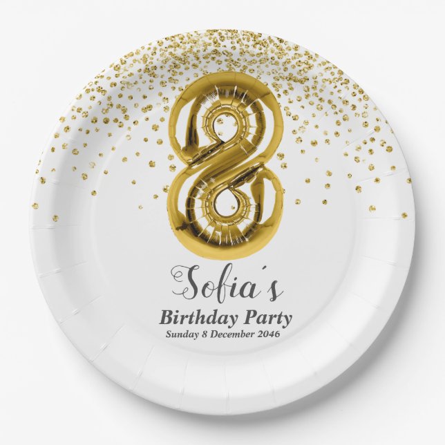 Assiettes En Carton or parties scintillant, étincelle dorée 8e anniver (Devant)