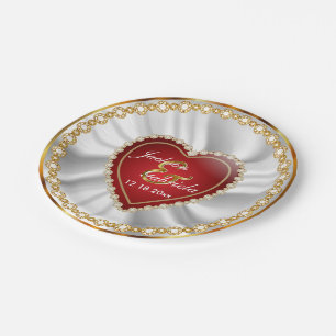 Assiettes En Carton Or, rouge & Faux Diamond Mariage ou Anniversaire