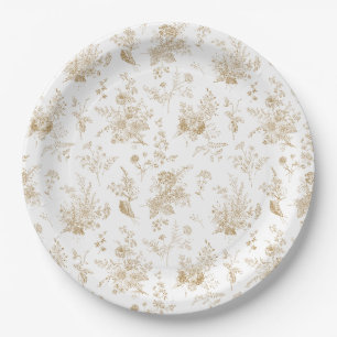 Assiettes En Carton Or Toile De Jouy Vintage Floral Chinoiserie