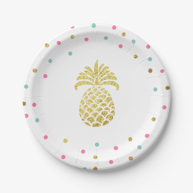 Assiettes En Carton Or tropical de Luau de plaques à papier (Devant)