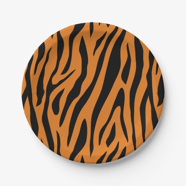 Assiettes En Carton Orange& Black Tiger Stripes Pattern Animal Print (Devant)