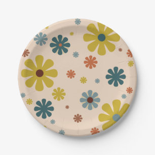 Assiettes En Carton Orange bleu Motif des années 60