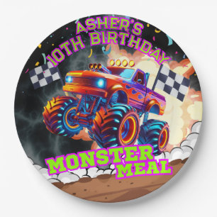 Assiettes En Carton Orange & Blue Monster Truck Kids Off Road Annivers