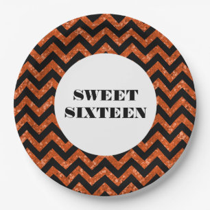 Assiettes En Carton Orange Chevron Parties scintillant Sweet 16 Plaque