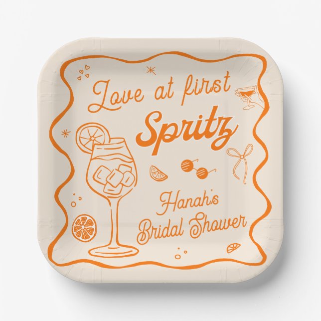 Assiettes En Carton Orange Citrus Aperol Spritz Baby Shower Mariage (Recto)