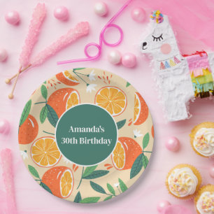 Assiettes En Carton Orange Citrus Fruit Retro Motif Anniversaire
