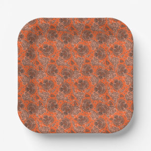 Assiettes En Carton Orange damassé paisley floral ethnique orienté
