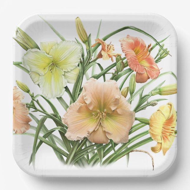Assiettes En Carton Orange Daylilies Partout Dans Le Design Botanique (Recto)
