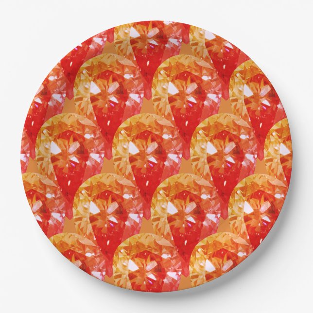 Assiettes En Carton Orange Diamonds Bling Fancy Halloween (Devant)