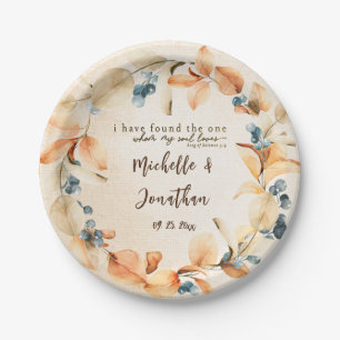 Assiettes En Carton Orange et bleu Automne Floral Inspiration Mariage