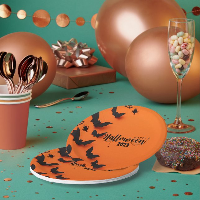 ASSIETTES EN CARTON ORANGE HALLOWEEN PERSONNALISÉ (Multi)