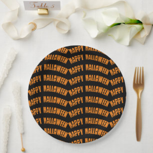Assiettes En Carton Orange Happy Halloween Motif serviettes