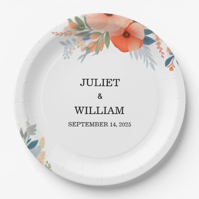 Assiettes En Carton Orange les années 70 80s 90s Rose Peach Mariage co (Devant)