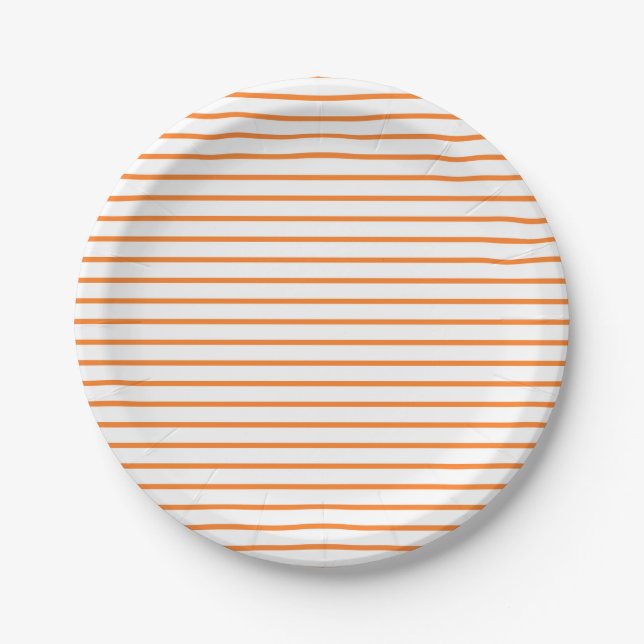 Assiettes En Carton Orange Lignes blanches (Devant)