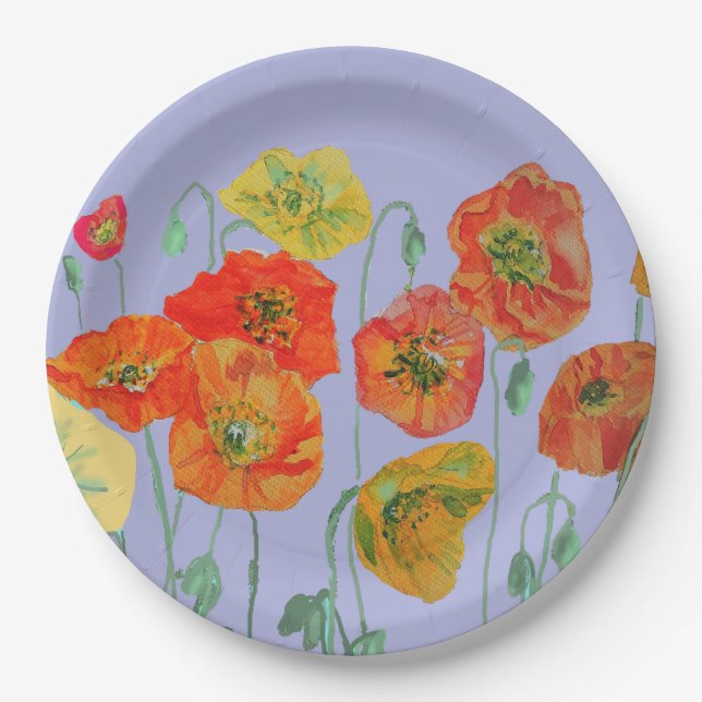 Assiettes En Carton Orange Lilac Purple Poppy Fleur Floral Motif (Devant)